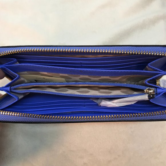 NWT Kate Spade Leather Color Block Zip Around Continental Wallet in Royal & Navy - Picture 7 of 10